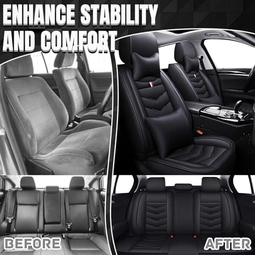 Image of Car Seat Covers Fit for GMC Terrain 2010-2026, Leather Seat Covers for Car, Waterproof Non-Slip Durable Car Seat Protector(5 Seats with Pillow,Black)