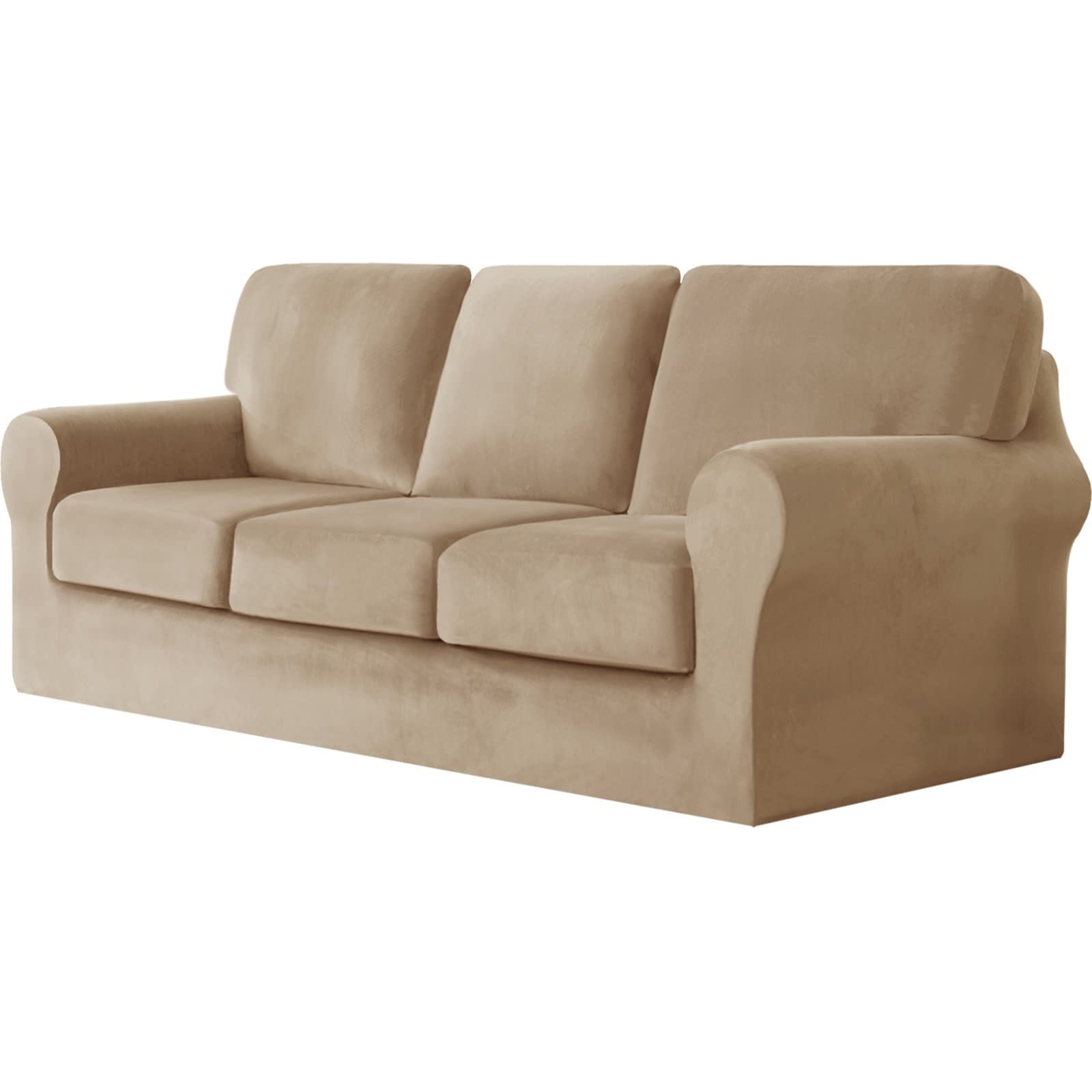 MINGPINHUIUS Sofa Cover 3 Seater 7 Piece Set - Super Soft Thick Stretch Velvet Sofa Slipcovers Sofa Protector Cover with Separate 3 Backrest Cover and 3 Seat Cushion Cover for Living Room