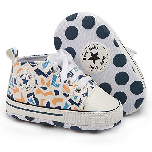 Image of KIDSUN Unisex Baby Boys Girls High Top Sneaker Soft Anti-Slip Sole Newborn Infant First Walkers Canvas Denim Shoes