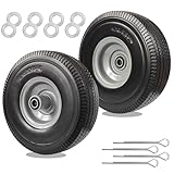 EAGWON 10' Flat-Free Solid Tires & Wheels – 4.10/3.50-4 No-Flat PU Tires for Gorilla Carts, Wheelbarrows & Hand Trucks | 5/8' Axle Bore, 2.25' Hub Offset, Heavy-Duty All-Terrain Replacement (2-Pack)