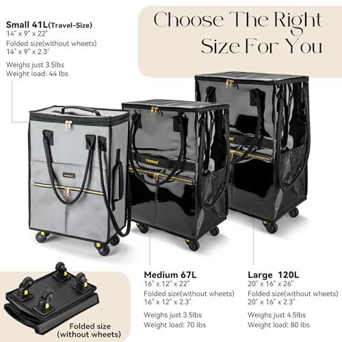 Image of PASMAN Reusable Foldable Rolling Grocery Bag on 5 Wheels
