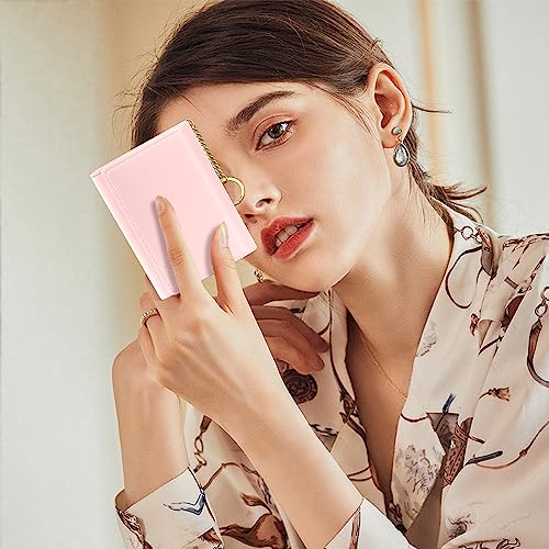 Image of Rouidr Women's Leather Wallet, RFID Blocking, Small Slim Trifold Wallet with 7 Card Slots & ID Window(Z-Pink)