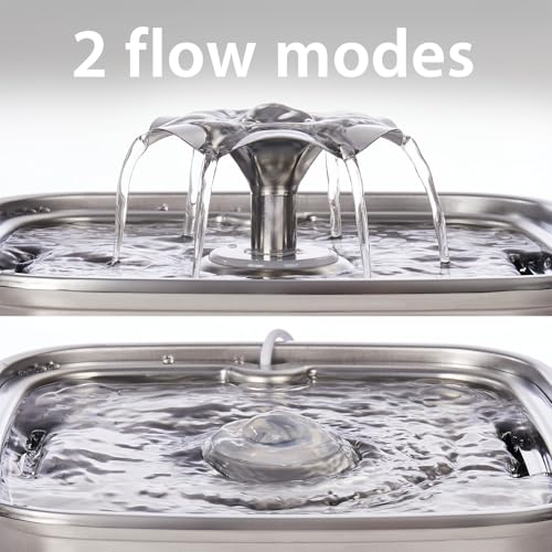 Image of Veken Innovation Award Winner Stainless Steel Cat Water Fountain, 108oz /3.2L Automatic Pet Fountain Dog Water Dispenser with 3 Replacement Filters & Silicone Mat, Gifts for Cats, Dogs (Silver)