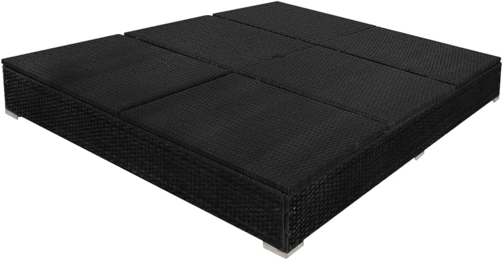 Patio Lounge Bed with Umbrella Poly Rattan Black Loveseats