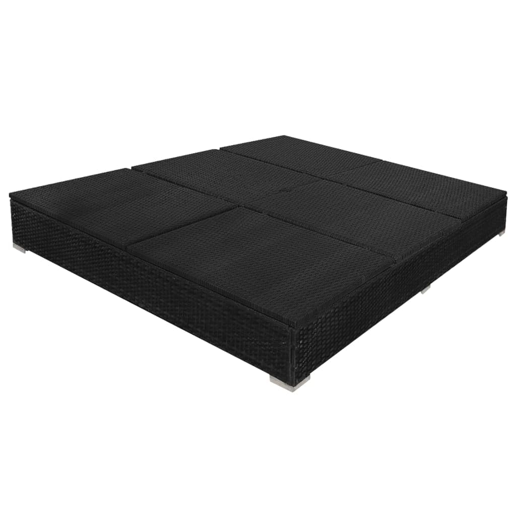 vidaXL Tumbona con Sombrilla Jardín Mueble Hamaca con Parasol Piscina Asiento Sofá Exterior Patio Terraza Ratán Sintético Negro Material Tipo Mimbre