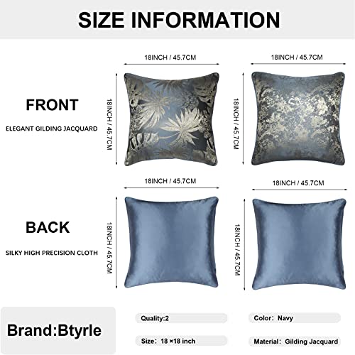 Btyrle 18X18 Throw Pillow Covers, Decorative Couch Pillow Covers Jacquard Silky Satin Cushion Covers Pack Of 2, Navy #TOP2