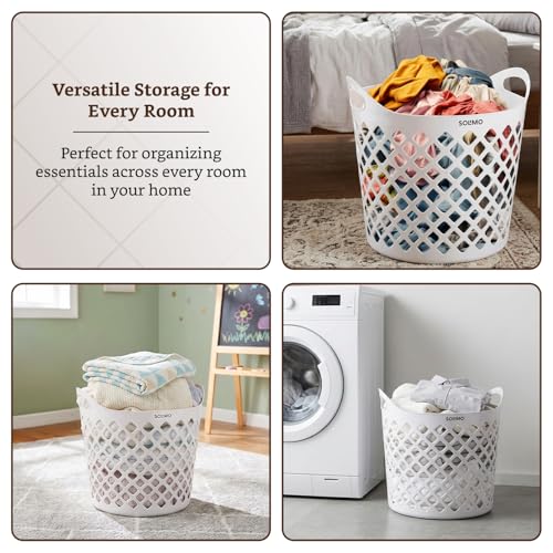 Image of Amazon Brand - Solimo Diamond Basket (32L Each, Set of 2) | Durable Plastic Storage Baskets with Handles | Ventilated Open-Weave Design | Multi-Purpose Laundry & Storage Organizer | Grey