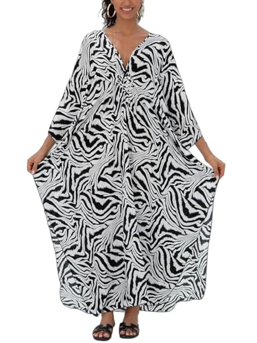 Image of IMAGEKOPE Women's Plus Size Animal Print V-Neck Batwing Kaftan Beach Dress Bathing Suit Cover-Up Loungewear