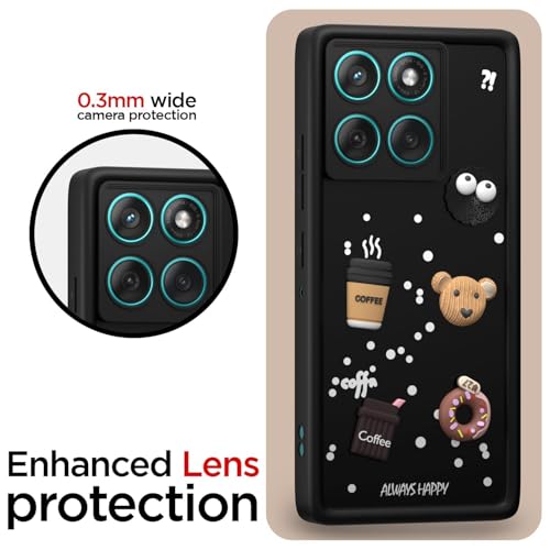 Image of Bintage Cute Fun Taddy| 3D Ball Bear| Donut| Coffee Rubber Case Full Body & Camera Protection Back Cover Compatible for Motorola Moto Edge 70 Fusion 5G - Black