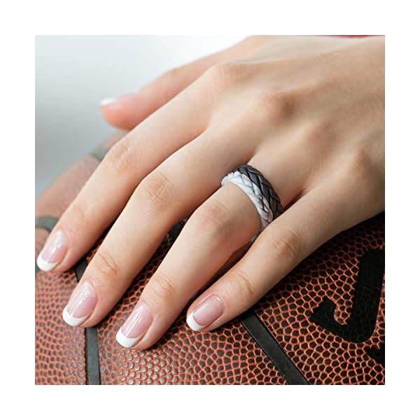 ROQ Silicone Rubber Wedding Ring for Women, Thin Stackable Rubber Silicone Wedding Band, Bridal Jewelry Set, Leaves Style, 4mm Wide 2mm Thick, 4 Pack, Black, Bronze, Bordeaux, Rose Gold, Size 7