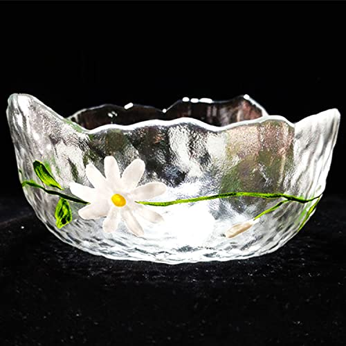 Halyuhn 50 Oz Hammered Glass Salad Bowl, 8”Daisy Decorative Bowl For Serving Food, Wavy Clear Glass Bowl With 3” Wall For Table Décor, Irregular Candy Bowl Fancy Glass Serving Dish For Office Desk #TOP6
