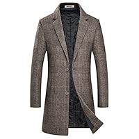 BOJIN Mens Trench Coat Wool Blend Top Pea Coat Classic Stylish Business Overcoat 1966 Brown Plaid L