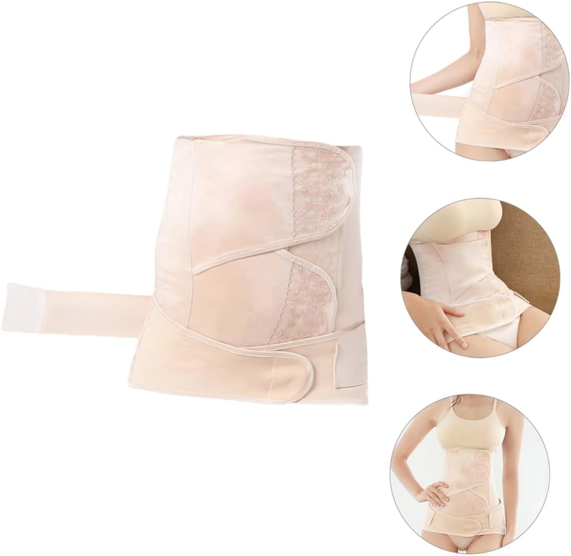 Postnatal Waist Trainer Belly Corset and Pelvis Belt Lace for Women M Size Postpartum Support Abdominal Compression Wrap Beige