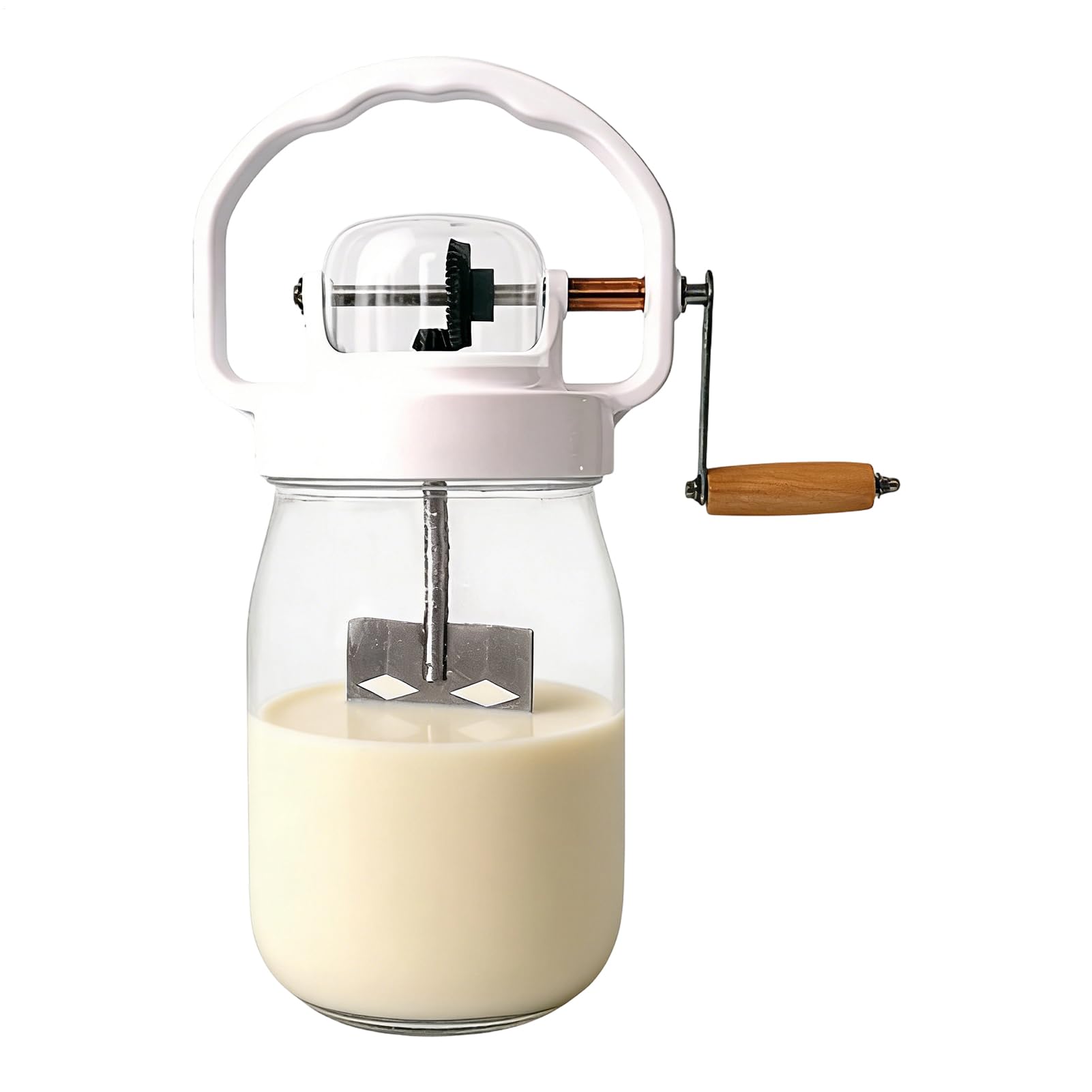 Butterdose, 1500 ml, manueller Eierrührer | Mit Glasflasche und manuellen Rührstäbchen für Backwaren, Kinder, Lebensmittel, Mehl, Marmelade, Kekse