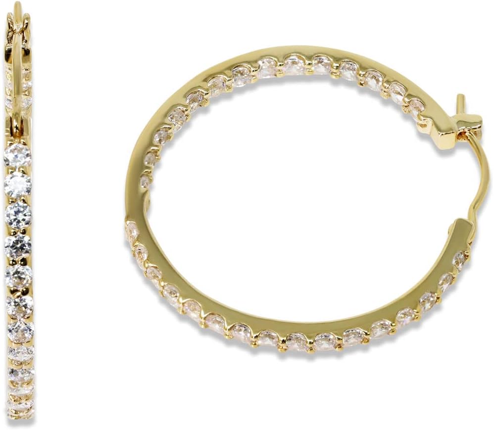 14K Yellow Gold Cubic Zirconia Hoop Earrings 2cm Diameter