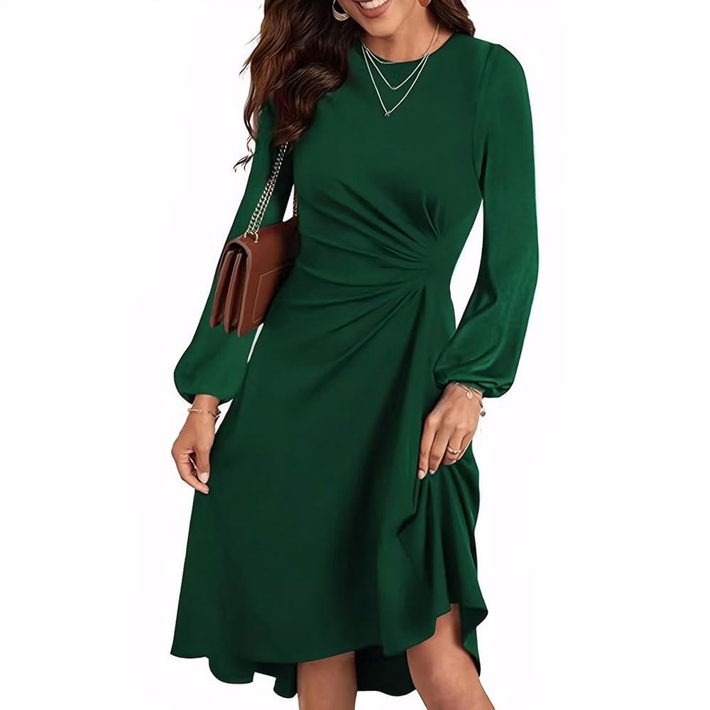 RPAEOY Vestido Mujer Elegante Manga Larga Cuello Redondo de Volante Dobladillo Bodycon Lápiz Vintage Vestidos Noche para Invitada Coctel
