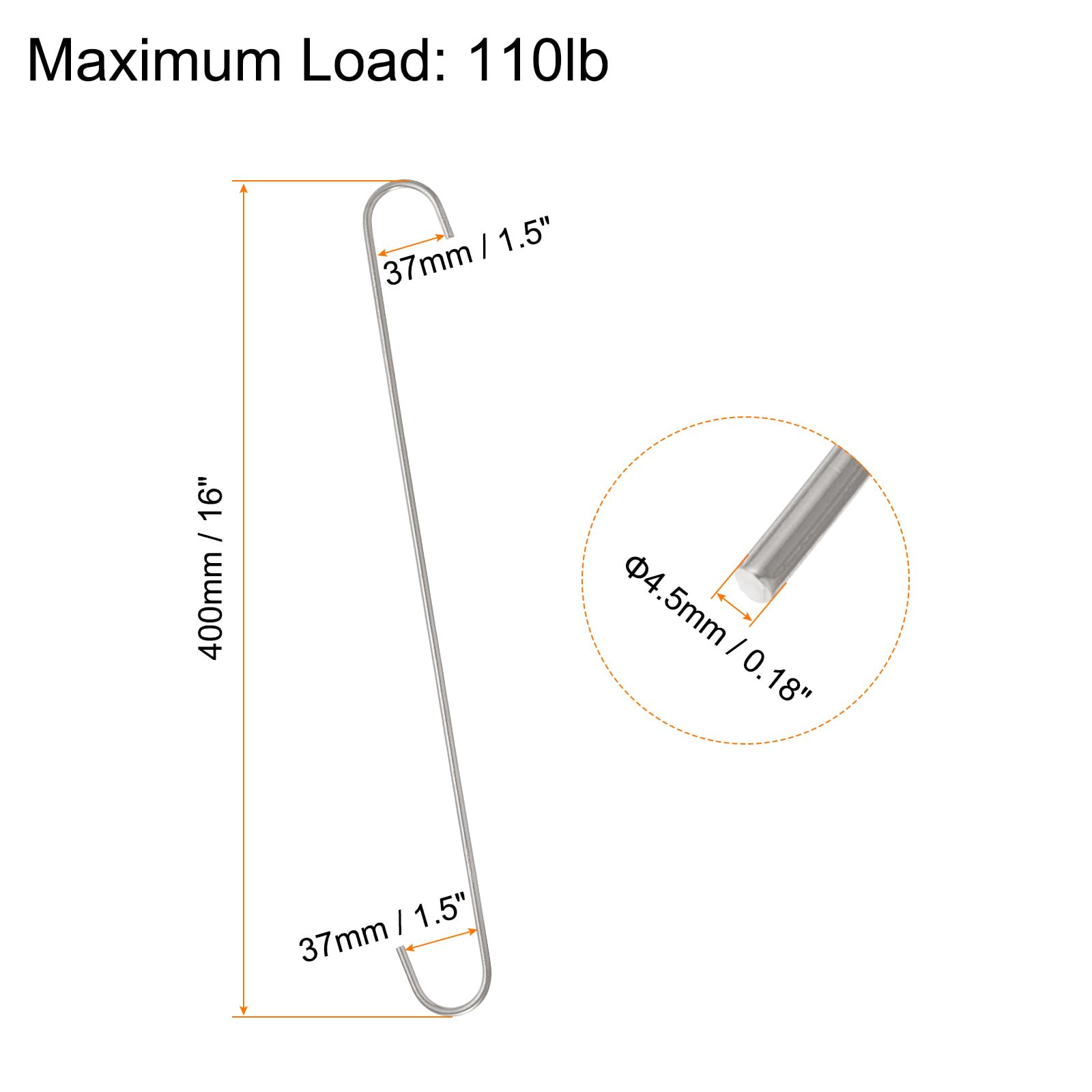 5-Pack 16" Extra Long S Hooks - Heavy Duty Manganese Steel Hangers For Kitchen & Garage