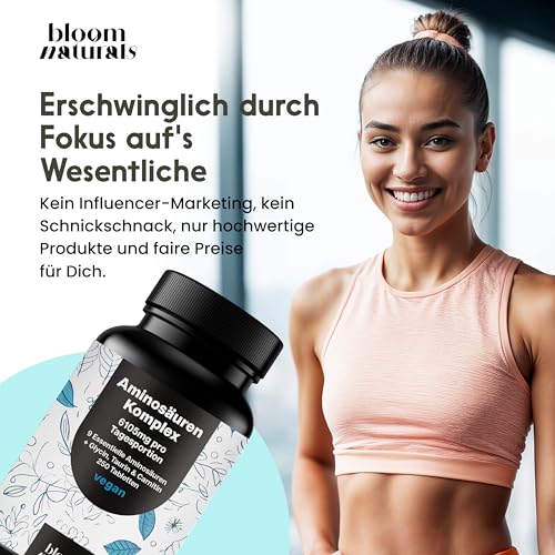 Aminozuren Complex Hooggedoseerd – 250 Tabletten – 6105 mg per Dagdosering met 9 Essentiële Aminozuren + Glycine, Taurine & Carnitine – Eiwit Supplement – Vegan & Geproduceerd in Duitsland - Afbeelding 6