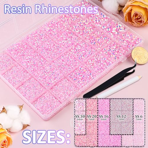 Image of 30000Pcs Resin Jelly Rhinestones with Tweezers for Crafting, Light Pink AB Flatback Gems, Bedazzling Crystal with 3Pcs 10ml B7000 Jewelry Glue for DIY Crafts Clothing Tumblers Shoes Fabric Nail Art