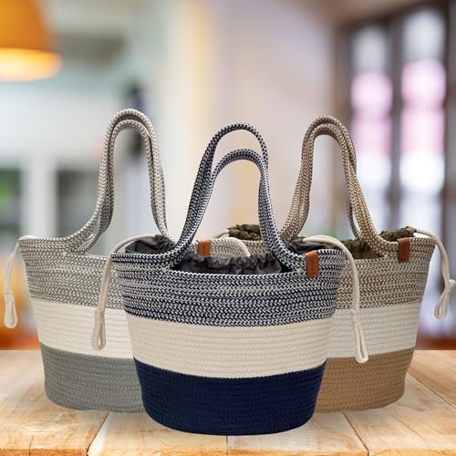 Image of SAPROSE Polypropylene Tote Tiffin Basket With Cover Carry Bag, Storage Basket, Picnic Basket, Lunch Bag, Tiffin Basket, Handbag for Lunch Box and Water Bottle, (29 x 18 x 28 cm) (Beige)
