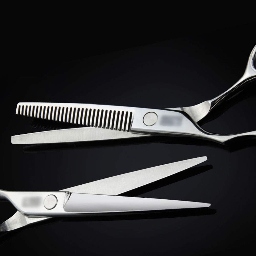 CrEev 6-Zoll-Friseur-Profi-Friseur-Set, Flache Schere + Zahnscheren-Set, Friseur-Scheren-Set für die Linke Hand, korrosionsbeständig, rostbeständig, (Farbe: Silber) (Silber B)
