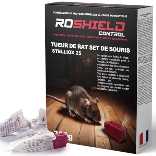 Roshield Stelliox 12 Blocs de Poison Appât Tueur de Rats et de Souris à Action Rapide - Intérieur, Extérieur pour Station d'Appât pour Rongeurs Packs de...