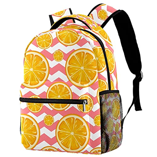 Sac à dos voyage campus tranches d'orange rose et blanc avec porte-bouteille
