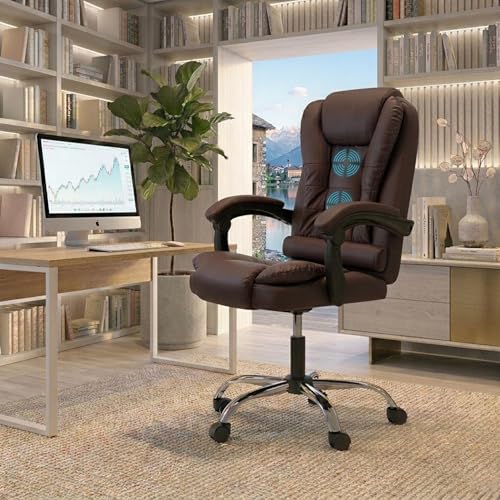 Image of Casa Copenhagen Italia Premium Leatherette Office Chair for Work | Boss Chair, Ergonomic Executive, Luxurious Cushioned Arms & Seat, 2 Point Back Massager, Heavy Duty Metal Base (Brown)