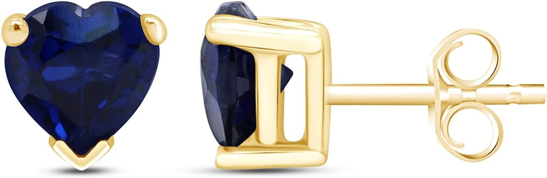 6 MM Heart Shape Simulated Birthstone Stud Earrings In 14K Yellow Gold Over Sterling Silver - Image 3