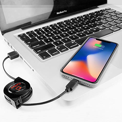 Image of Charging and Data Sync Cable for iPhone 7, 7 Plus and Other Lightning Devices - Lightning 8 Pin to USB - Retractable - Apple Certified - by Cellet - Black