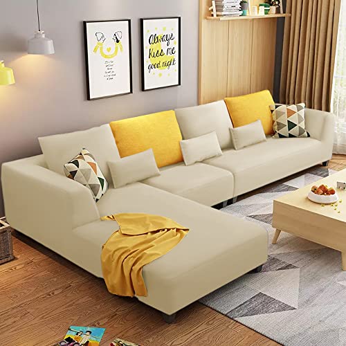 Image of Galib LHS 6 Seater L Shape Sofa Set for Living Room (Cream) Premium Fabric