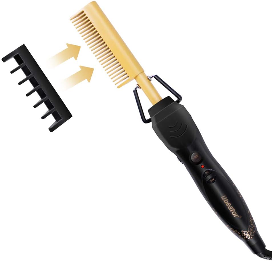 Electric Straightening Heat Hot Pressing Comb Ceramic Curling Flat Iron Curler Designed Hair Straightener for Natural Black Hair Beards