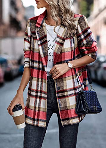PRETTYGARDEN Women Plaid Shacket Jacket Trendy Fall Casual Button Wool Blend Tartan Trench Coat Winter Clothing with Pockets
