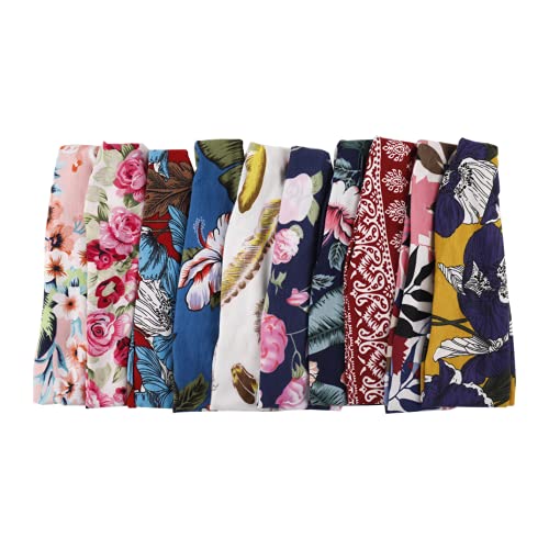Headbands for Women Boho Headbands Vintage Flower Printed Criss Cross Elastic Head Wrap Workout Headband Wrap Headwear 10pcs (set5)