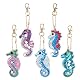 VETPW 5 Stück 5D DIY Diamant Malerei Schlüsselbund mit Seepferdchen Design, Doppelseitig DIY Full Drill Diamond Pasted Painting Keychain für Damen Geldbörse Rucksack Handtasche Dekoration