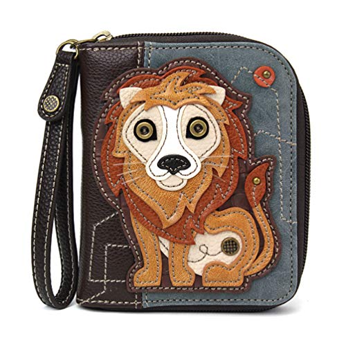 Image of CHALA Zip Around Wallet, Wristlet, 8 Credit Card Slots, Sturdy Pu Leather - Lion - Indigo