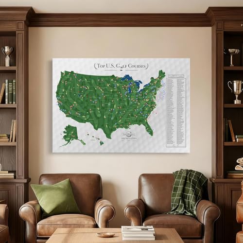 Image of Push Pin Travel Maps Top 200 Golf Courses USA Canvas - Personalized Golf Course Tracker with Pins, Framed Golf Wall Decor - Gallery Wrap - 24 inch x 36 inch