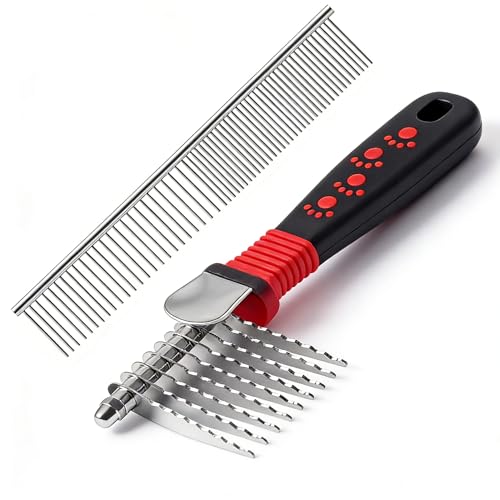 Qumy Dog Comb For Dematting, Stainless Steel Pet Grooming Comb, Removes Dead, Matted Or Knotted...