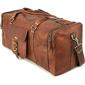 ALASKA EXPORTS “Harvey” Genuine Leather Holdall Duffel Gym Weekender Luggage Travel Shoulder Vintage Bag Unisex Brown (24″inch)