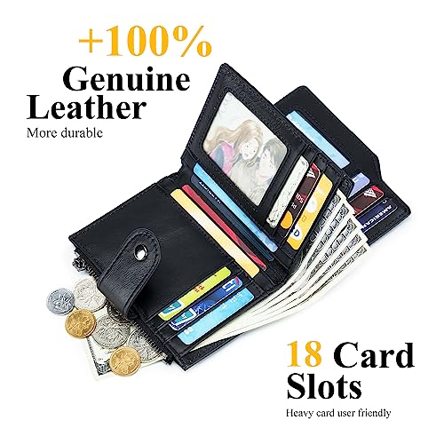 Large Capacity Wallets for Men RFID Blocking Men Wallet Leather with Coin Pocket, 18 Card Slots, Flap ID Window, Black3