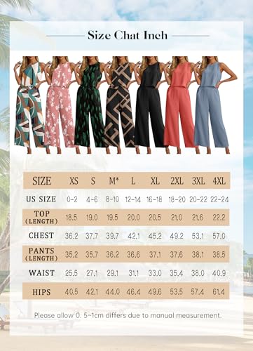 IWOLLENCE Women\'s Summer 2 Piece Outfits Set Round neck Sleeveless Tank Crop Top Wide Leg pants Set Pockets Jumpsuits Black Large