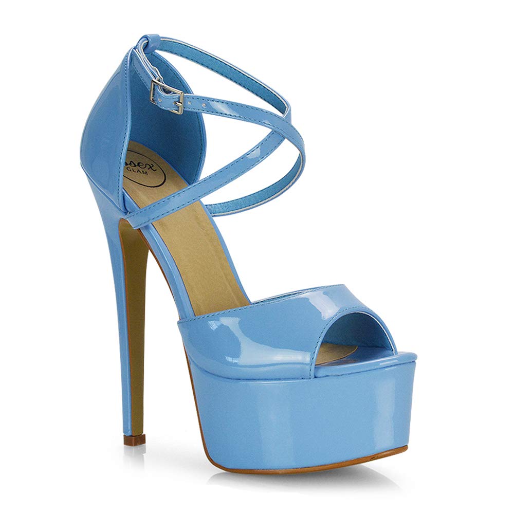 ESSEX GLAM Womens High Heel Platform Sandals Ladies Stiletto Ankle Strap Prom Party Shoes