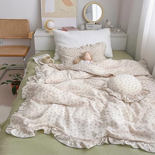 Image of BuLuTu Girls Toddler Duvet Cover 47 x 59 Inch, Soft Muslin Cotton Crib Duvet Covers for Summer Quilt Cover Toddler Baby Bedding Gift, Sprout Print (No Pillow Shams)