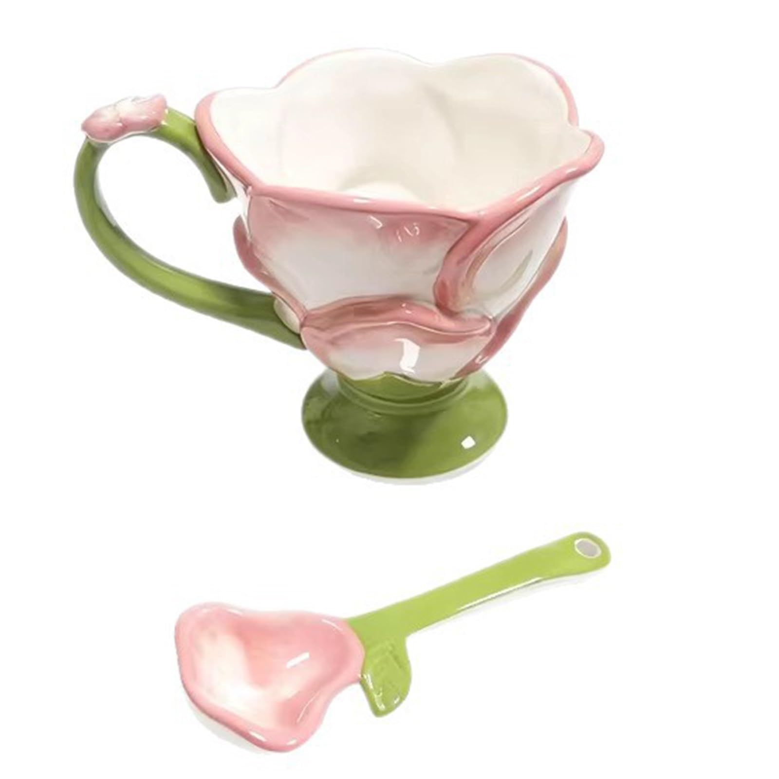 Zestaw ceramicznych filiżanek do herbaty kwiatowej | Codzienny zestaw do herbaty: ceramiczny kubek kwiatowy o pojemności 350 ml z łyżeczką