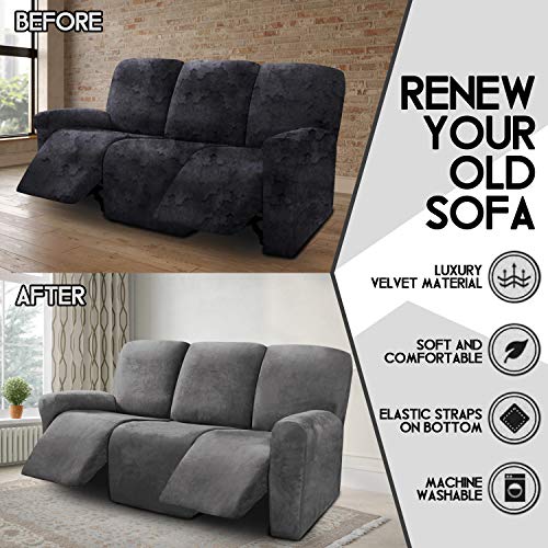 Ulticor 1111 Velvet 8-Pieces Recliner Sofa Covers Stretch Reclining Couch Covers For 3 Cushion Reclining Sofa Slipcovers Furniture Covers Thick Soft Washable thumb #4