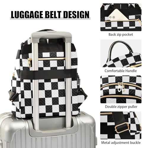 Image of ALAZA Black White Checkered Plaid Women Backpack Purse Ladies Fashion Shoulder Bag Daypack Travel Bag 7.5L