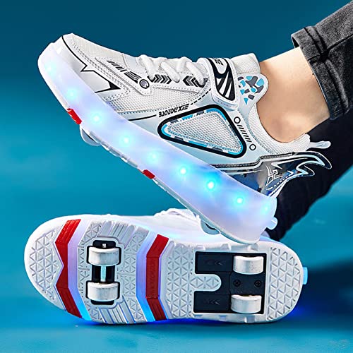 EMDPBD Kids Roller Skates Shoes with USB Chargeable, LED Light Up Roller Shoes with 4 Wheels, Roller Shoes Girls Boys Sneakers Best Gifts,White-7.5BigKid2