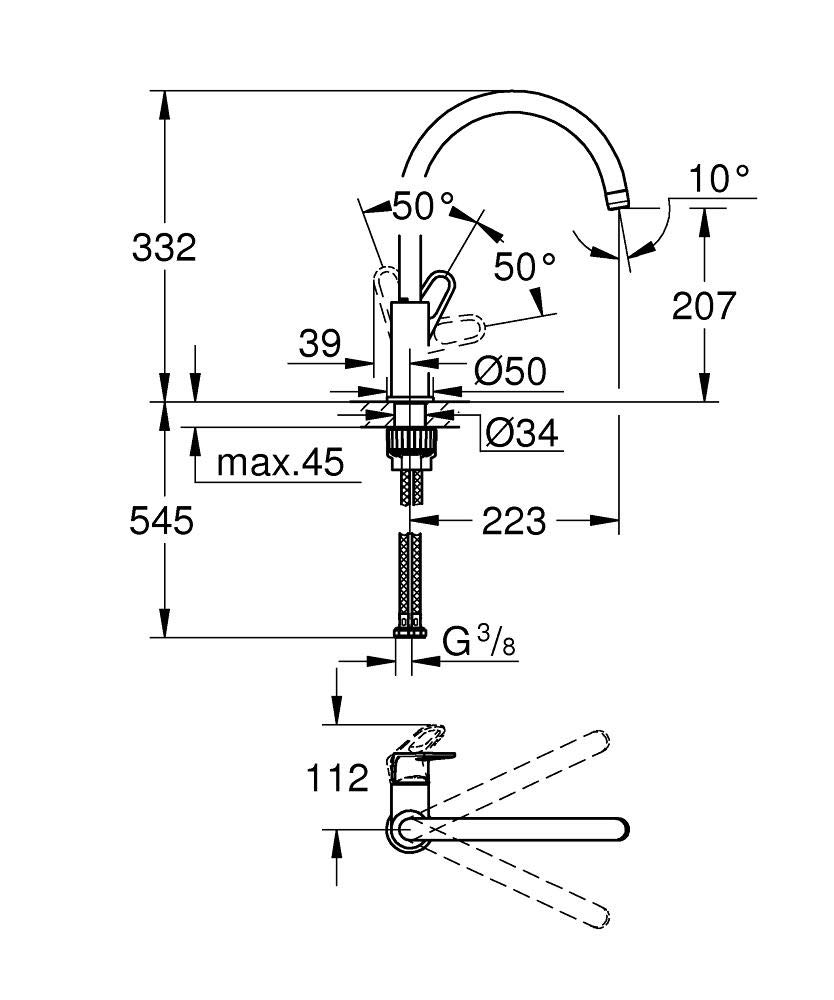 GROHE Start Flow 31555001 bateria zlewozmywakowa jednoręczna (montaż jednootworowy, wysoka wylewka z myszem), chrom, 31555001