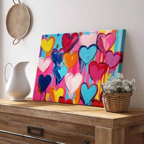 Affiche 70 x 100 cm grand format toile abstraite cœur graffiti - 2