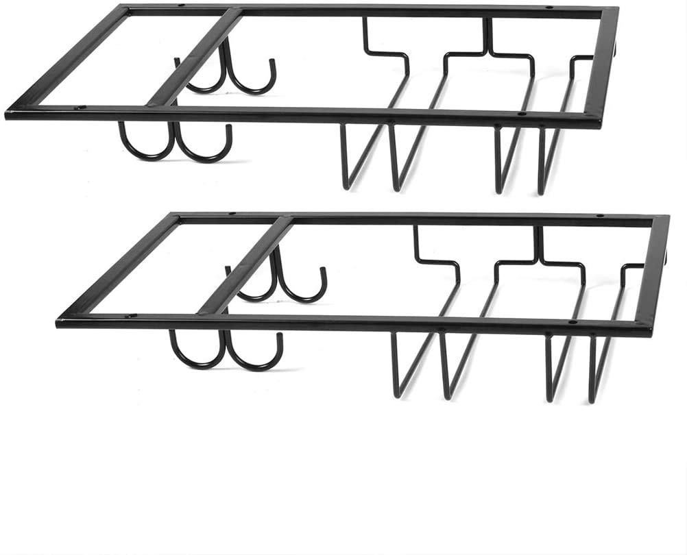 INDIAN DECOR. 28673 Wine Glass Holder Mugs Hanger under Cabinet Stemware Rack under Shelf Cups Hooks Glasses Metal Storage Organizer for Cabinet Kitchen Bar (Black, 2)-picture-36
